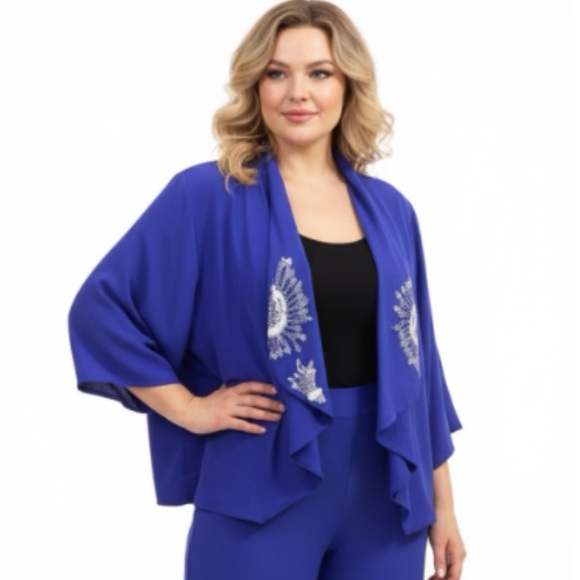 Leifsdottir by Anthropologie Purple 100% Silk Beaded Blazer Size Small - Picture 2 of 15